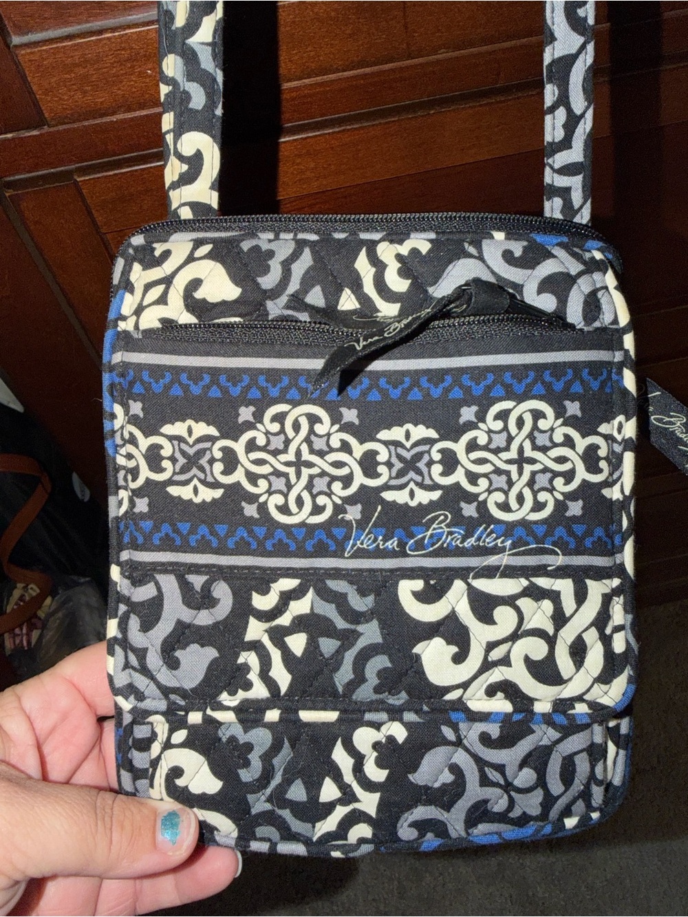 Vera Bradley Black, White & Blue Quilted Crossbody Messenger